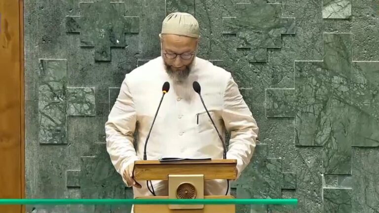 Row over Asaduddin Owaisi chants ‘Jai Palestine’ while taking oath