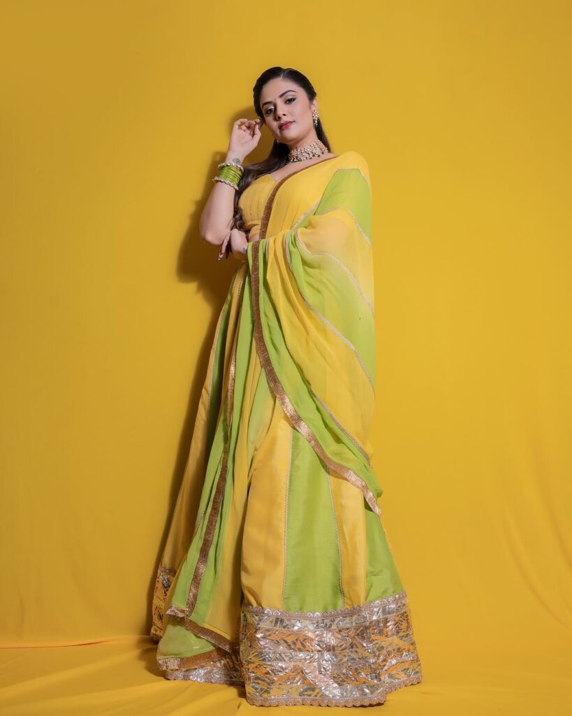 Sreemukhi in a stunning yellow dress