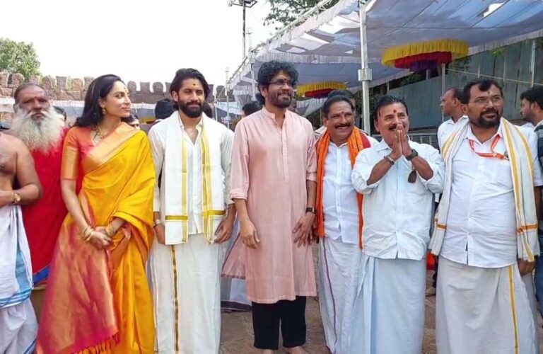 Nagarjuna’s Family Visits Srisailam Mallanna Temple with the Newlyweds 