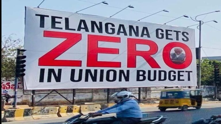 `Zero Budget’ Flexes creates stir In Hyderabad protesting Neglecting Telangana In Union Budget