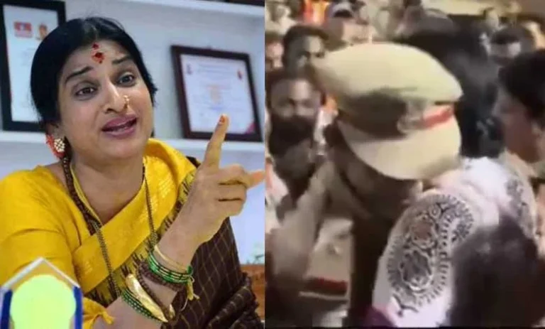 A Women Cop Suspended For Hugging BJP’s Madhavi Latha