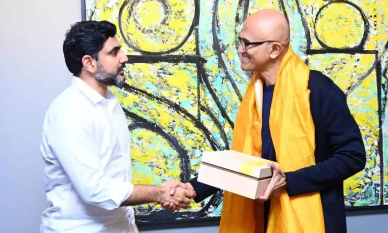 Nara Lokesh Met Microsoft CEO Sathya Nadella In USA